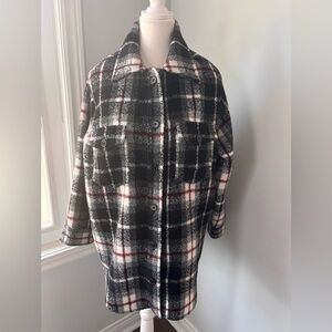 Renuar Black and White Plaid Teddy Jacket